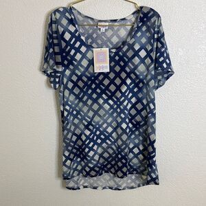 LuLaRoe Navy and Gray Checkered Short Sleeve Classic tee- XL